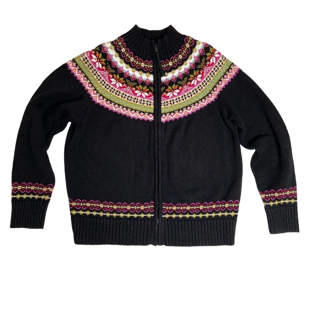 CARLY ST. CLAIRE Fair Isle Zip Front Sweater